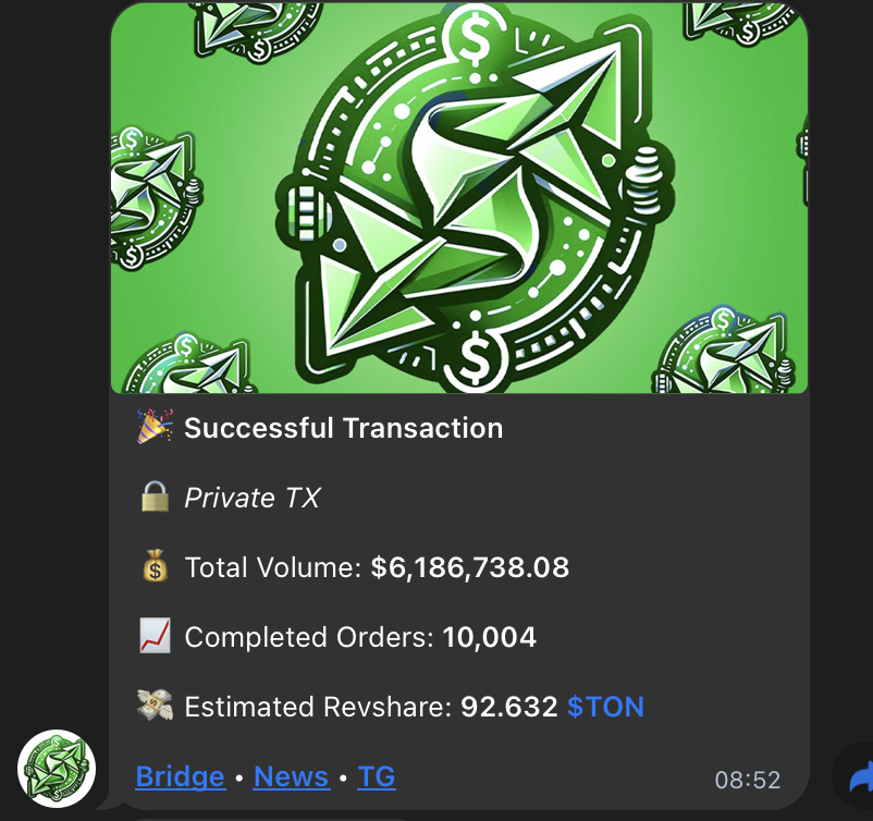 🚀 Milestone reached: 10,000+ private transfers ✅
🌊 Volume cleared: $6M+ ✅
$MIXER is the only project on $TON delivering true anonymous bridging &amp; swaps.
Still flying under the radar — but not for long. 🕵️‍♂️

🤖 t.me/ton_mix_bot
📷 t.me/tonmixerchat
📷