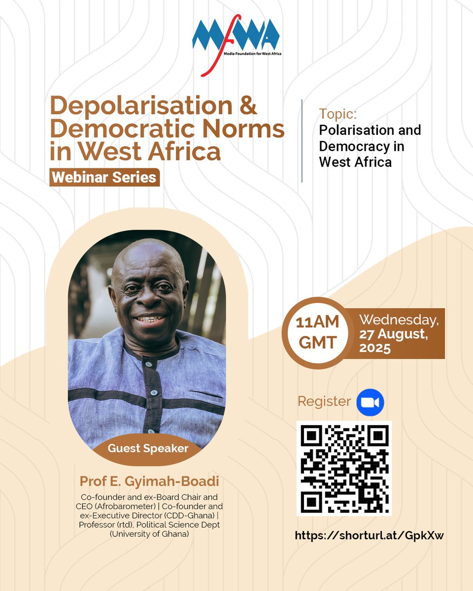 The MFWA is launching the Depolarisation and Democratic Norms Series (DDNS), a quarterly webinar bringing together stakeholders to find solutions to the polarisation that threaten peace and democratic resilience in the region.

💻 Join the conversation. Be part of the solution.