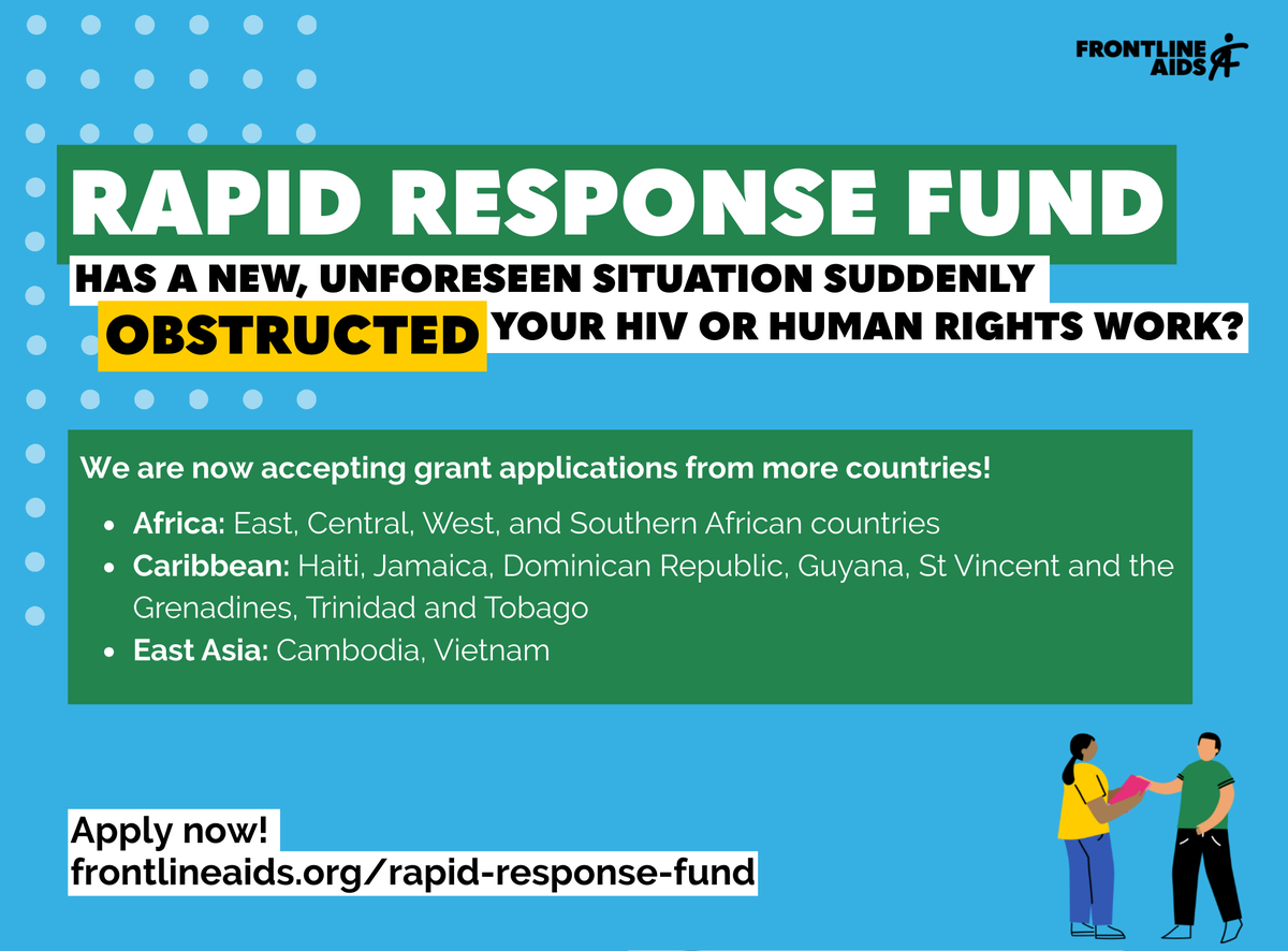 Did you know that our #RapidResponseFund is now accepting grant applications from more countries than ever?

Including all countries in East, Central, West &amp; Southern Africa 🌍

For more eligibility details &amp; to apply, visit our website ➡️ frontlineaids.org/our-programmes…