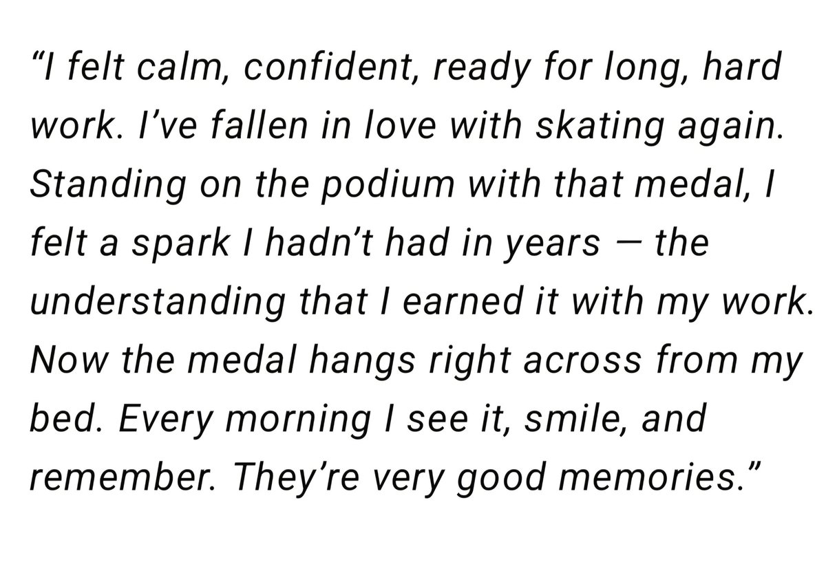"I've fallen in love with skating again. Standing on the podium with that medal, i felt a spark i haven't felt in years." - Sofia Samodelkina on her mindset after Cranberry Cup🥹

📎: "Всем лутц!" | Telegram