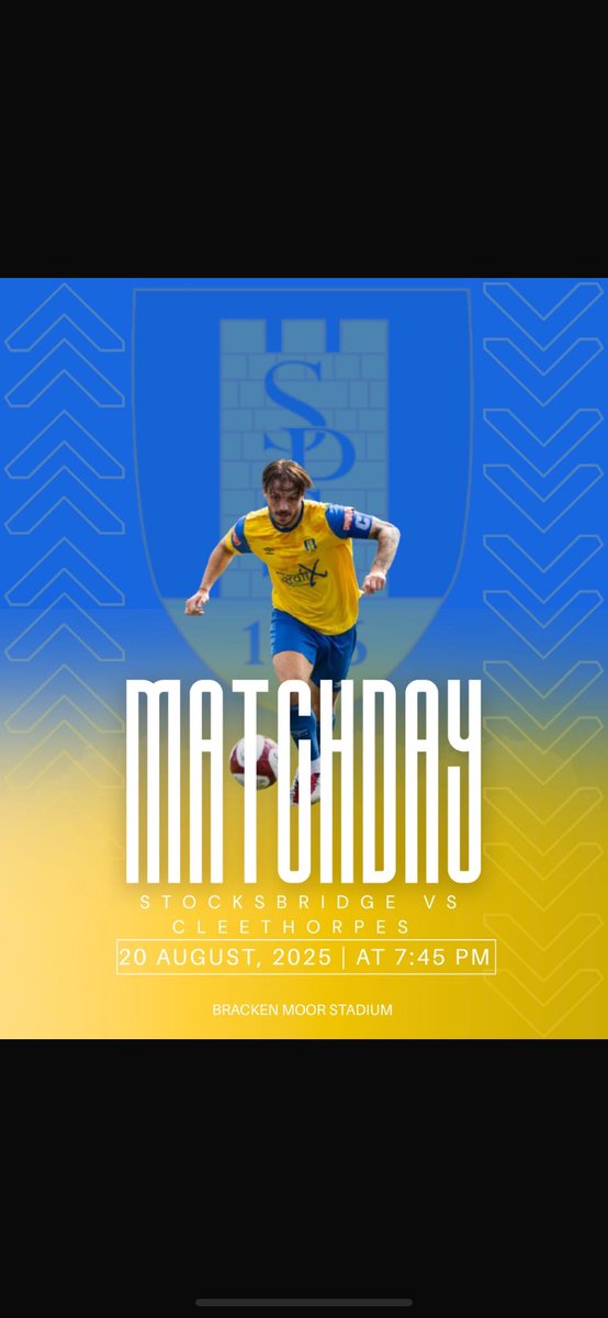 ⚽ MATCHDAY ⚽

📍 Bracken Moor Stadium
🆚 Stocksbridge Park Steels vs. Cleethorpes Town
📅 Wednesday 20th August 2025
⏰ Kick-off 19:45

🎟️ Entry: £12 Adults | £8 Concessions | £4 U16s

Be there. Back the Steels. 🟡🔵

#NonLeague #Matchday #SPS #UTS

Join the supporters club!