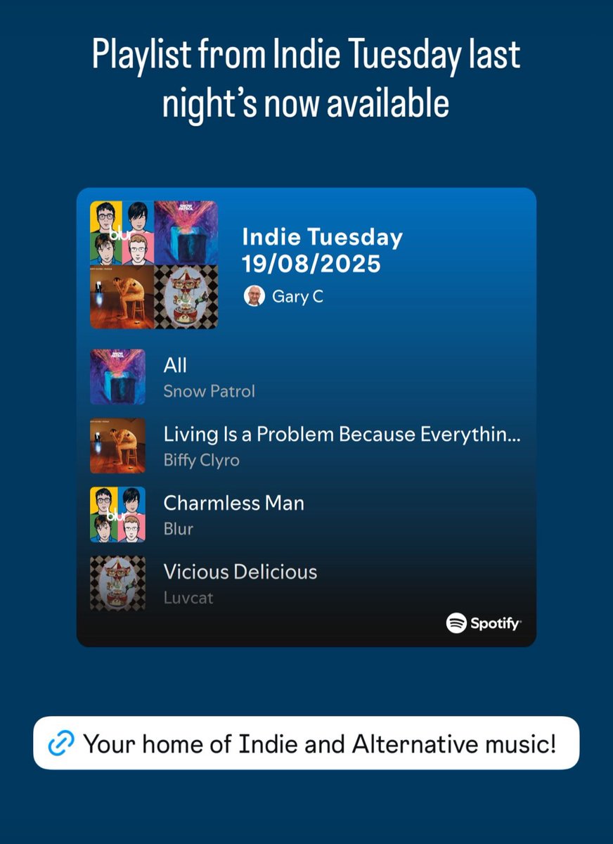 Playlist from the show last night is now available 

open.spotify.com/playlist/4653b…