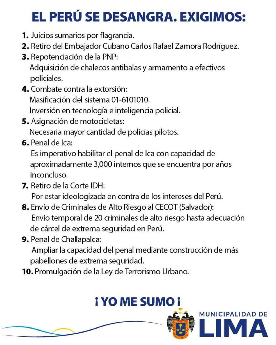 🔴 La Municipalidad Metropolitana de Lima pone en conocimiento de la opinión pública lo siguiente: