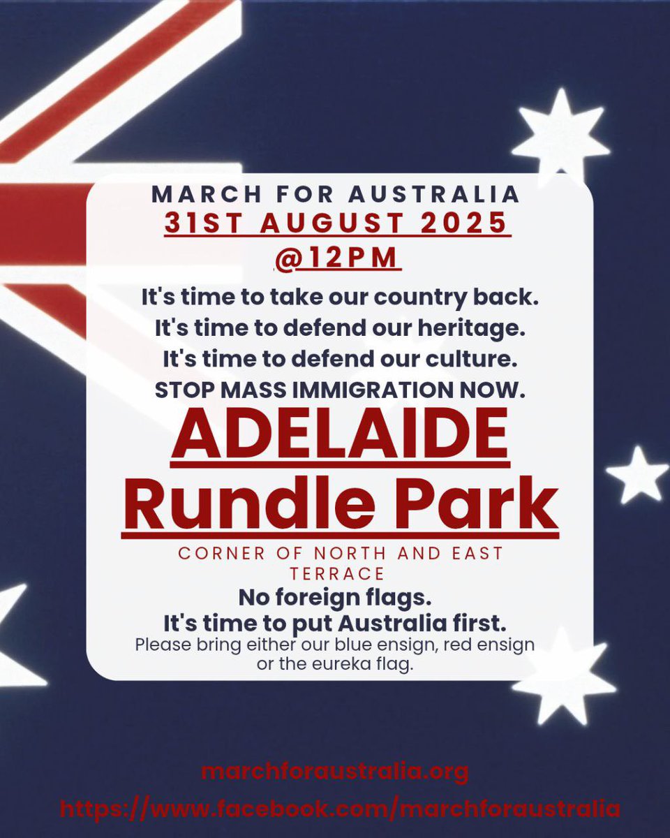 marchforaus's tweet photo. Another city ready to go 🇦🇺⚡️
Adelaide details below: https://t.co/6SurvynaSN