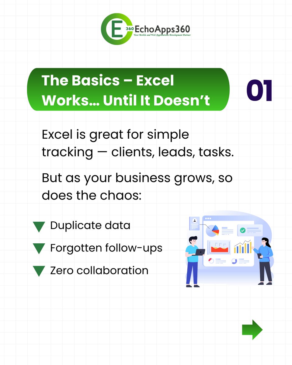 echoapps360's tweet image. Still using Excel to manage leads, tasks, or clients?
It works — until it doesn’t. 😬
A CRM helps you stay organized, follow up on time, and scale your business without chaos.
👉 Let’s build one that fits your workflow.
#CRMvsExcel #SmallBusinessTools #CustomCRM #EchoApps360