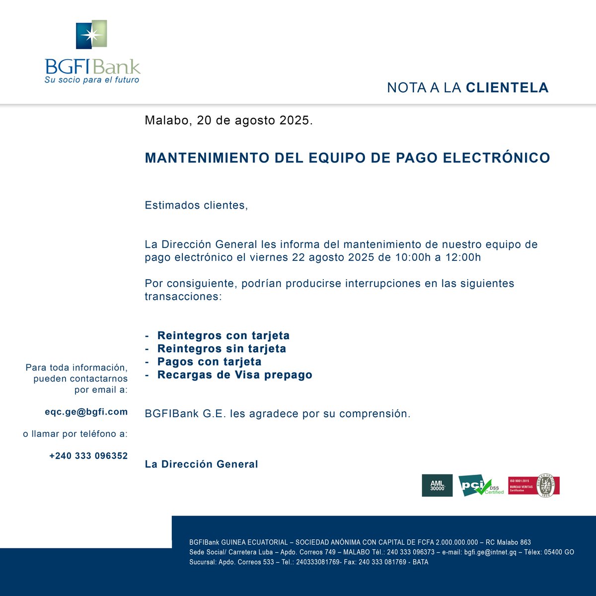 ℹ️ NOTA A LA CLIENTELA
ℹ️ NOTE A LA CLIENTELE