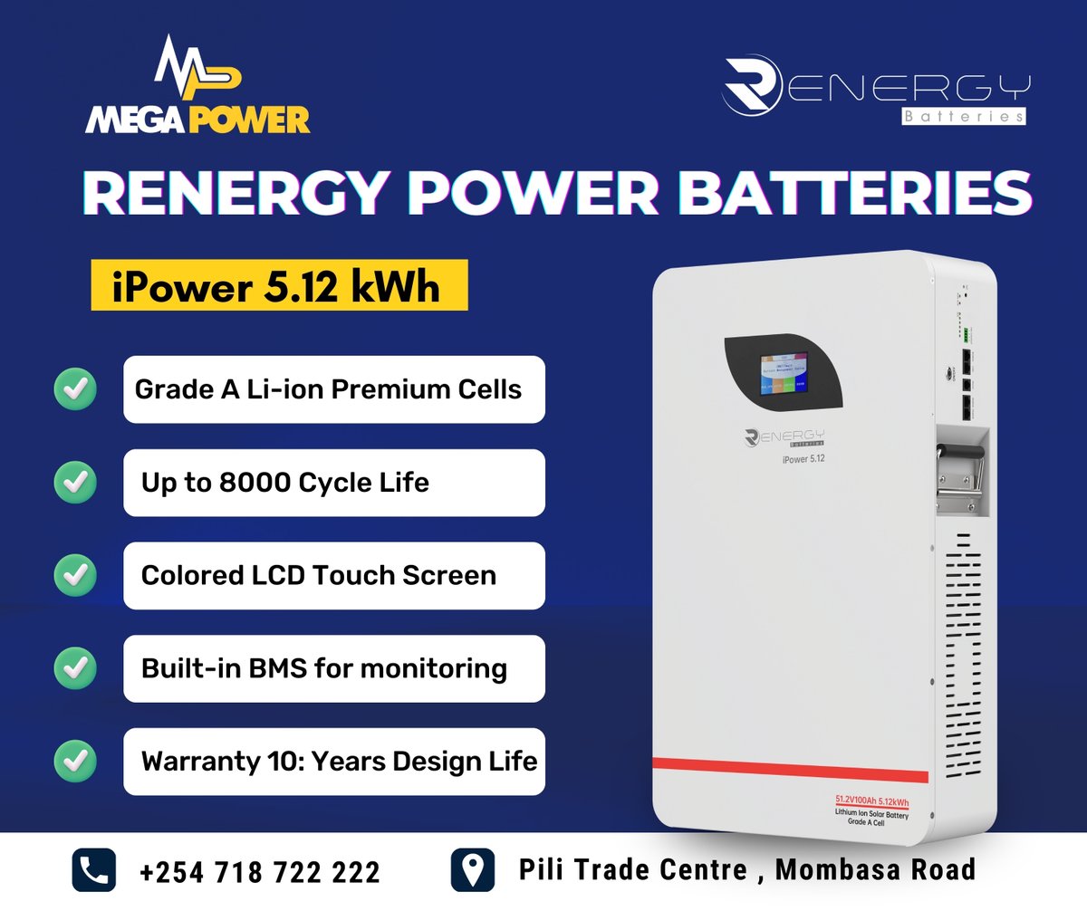 MegapowerGlob's tweet image. 𝐄𝐧𝐣𝐨𝐲 𝐮𝐧𝐢𝐧𝐭𝐞𝐫𝐫𝐮𝐩𝐭𝐞𝐝 𝐩𝐨𝐰𝐞𝐫 𝐟𝐨𝐫 𝐲𝐨𝐮𝐫 𝐡𝐨𝐦𝐞 𝐨𝐫 𝐛𝐮𝐬𝐢𝐧𝐞𝐬𝐬
✅ Up to 8000 cycles 
✅ Works  with a variety of inverter brands
✅ Scalable up to 16 units
 #RenergyPower #SmartEnergyStorage #SolarKenya 
𝗙𝗼𝗿 𝗜𝗻𝗾𝘂𝗶𝗿𝗶𝗲𝘀:
+254 718 722222