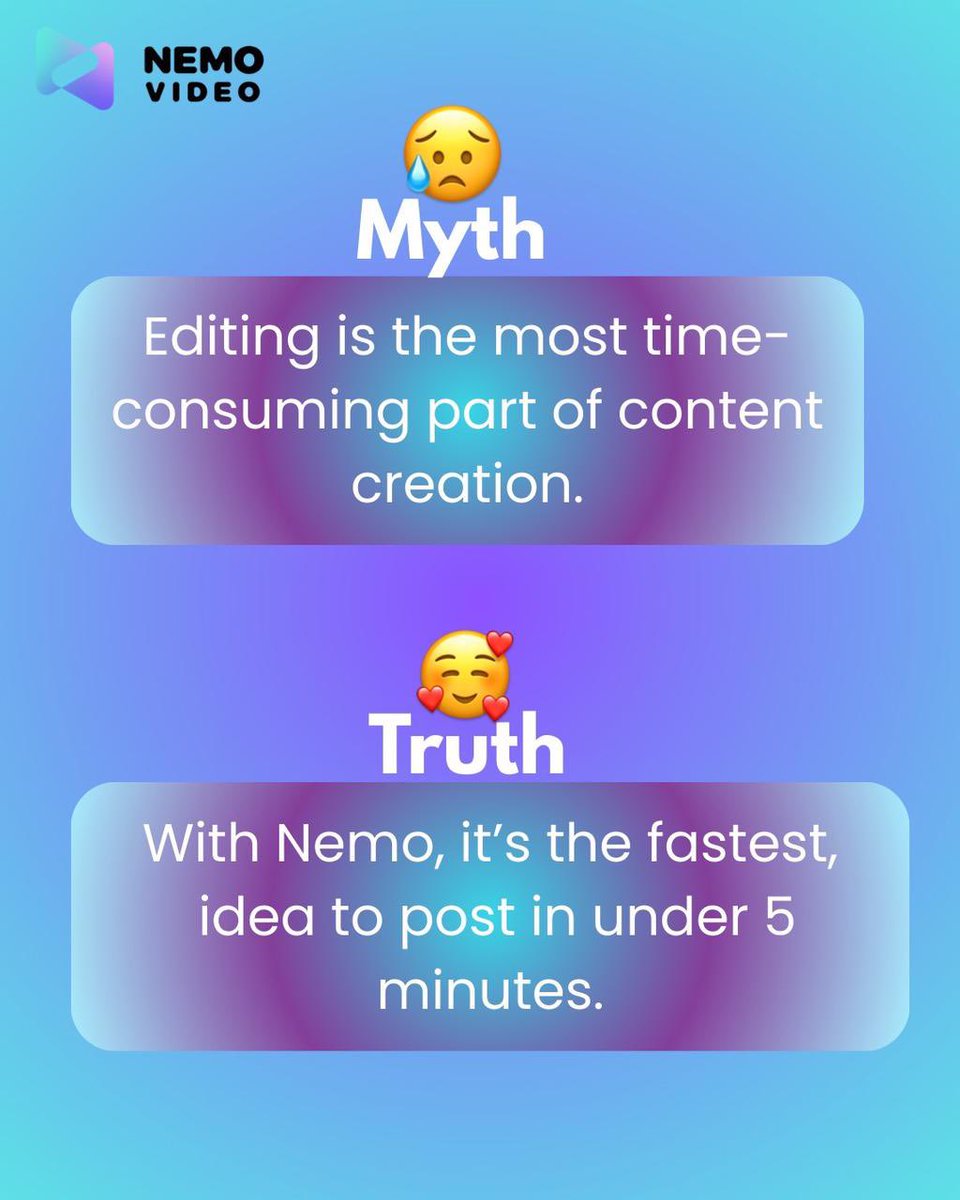 nemovideoai's tweet photo. 👉 Which myth did you believe before? Drop it in the comments!
#ProductVideo #AdCreative #UGCads #EcommerceVideo #VideoHook #ScriptToVideo #AIVideoEditor #AIVideoGenerator #VideoMarketing #AITools #AIvideoeditingtool #VideoAI #NemoVideoAI #CreateWithNemo #NemoAI https://t.co/WHARmrjrPL