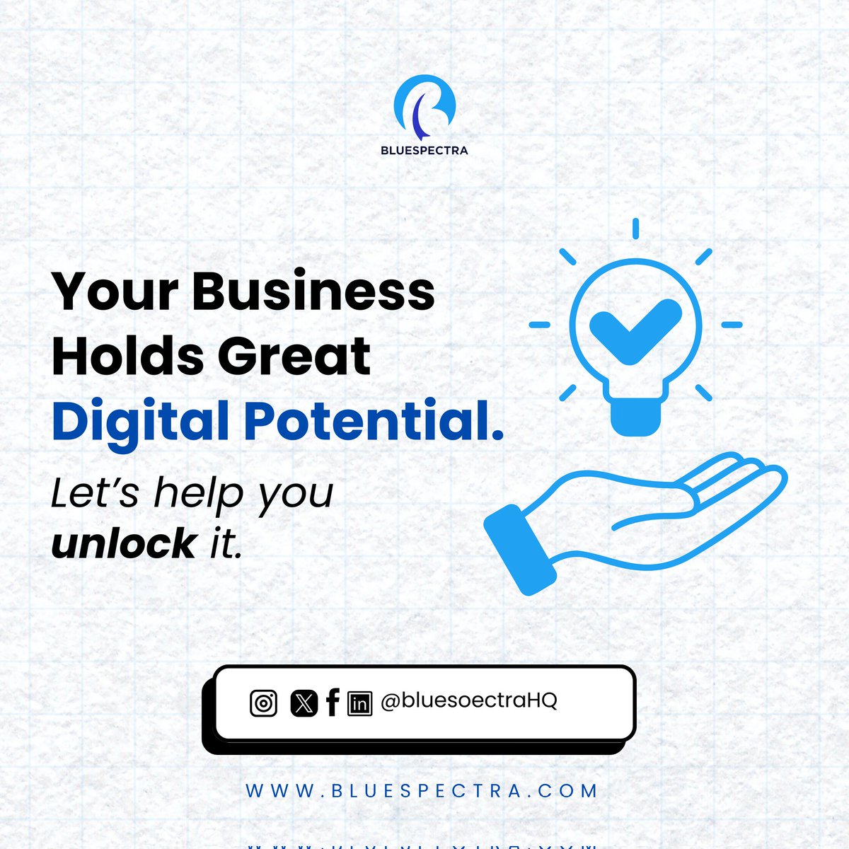bluespectraHQ's tweet photo. “Your business has untapped digital potential. Let’s help you unlock it.

 #ThinkBluespectra https://t.co/CXX73BYkxF