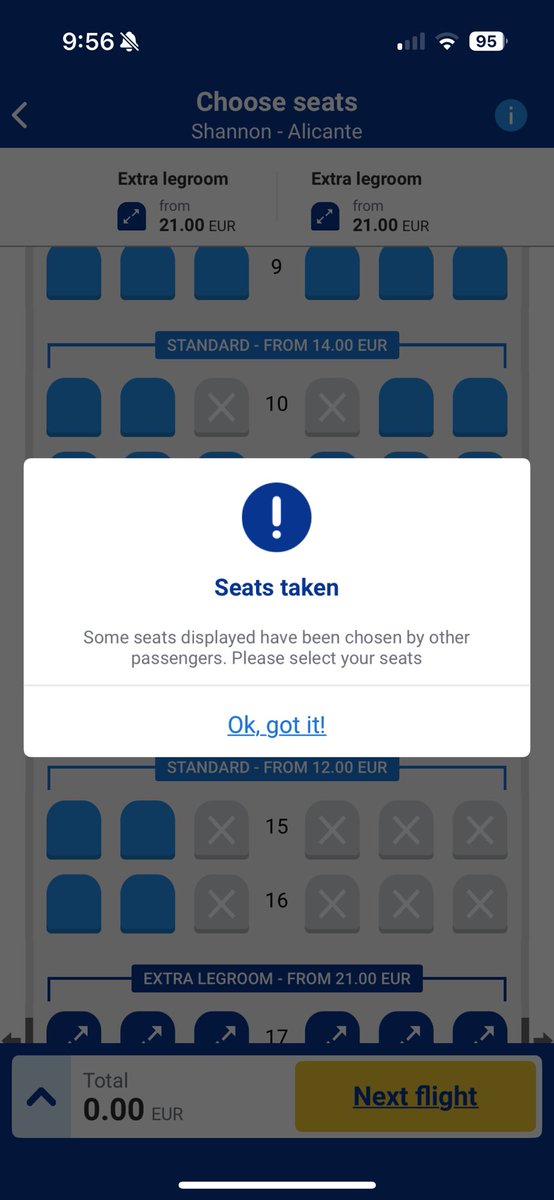 conmac1111's tweet photo. @Ryanair Hi, getting the following error when trying to pick any seat on Ryanair flight, some friends on same flight reporting same issue. Issue seen on app on phone, Chrome browser and Edge browser on laptop. https://t.co/VQqtbaFELe