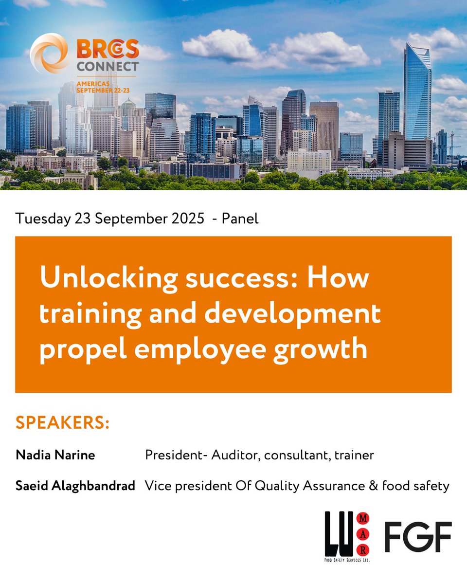 A skilled and empowered workforce is the backbone of a strong food safety culture. This panel explores how targeted training and professional development can drive employee growth and elevate organisational performance.

Explore more: ow.ly/1zjg50Wkjbg

#BRCGSConnect
