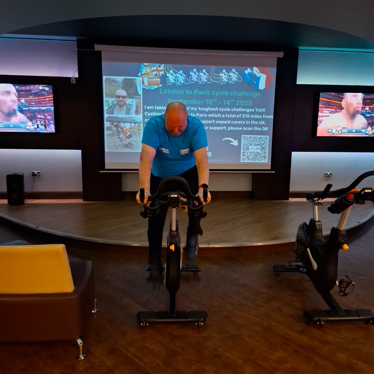 Thanks to the team at Grosvenor Dundee who cycled for 12 hours to raise funds for unpaid carers. They are supporting an even bigger fundraiser... 👀

Max from their venue will be cycling from London to Paris next month along with 5 other colleagues across the Rank business 🚲💙