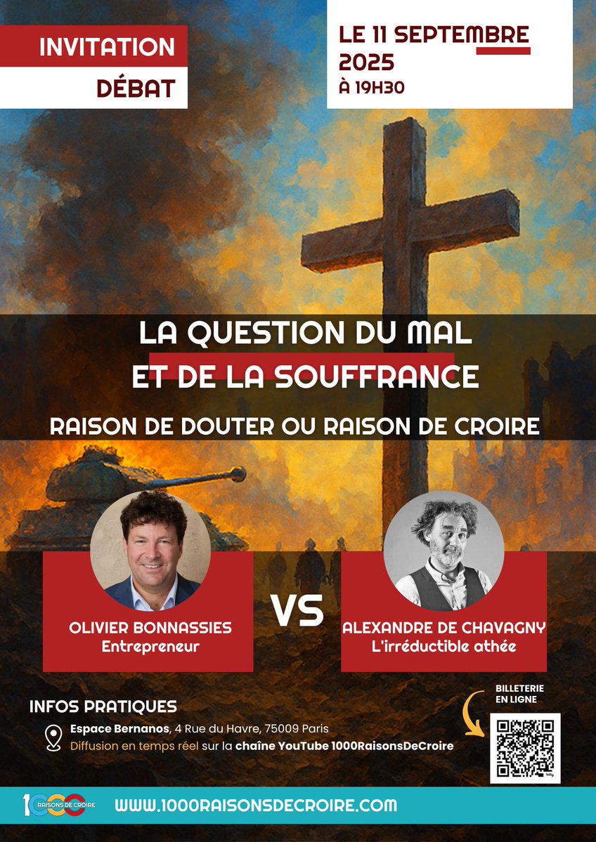 1000 Raisons de Croire (@1000raisonsdc) on Twitter photo Le 11 septembre 2025.
<a href="/Olbns/">Olivier Bonnassies</a> vs. <a href="/UIAthee/">un irréductible athée</a>
Réservez dès maintenant votre place : bit.ly/46Lk9my Le 11 septembre 2025.
<a href="/Olbns/">Olivier Bonnassies</a> vs. <a href="/UIAthee/">un irréductible athée</a>
Réservez dès maintenant votre place : bit.ly/46Lk9my