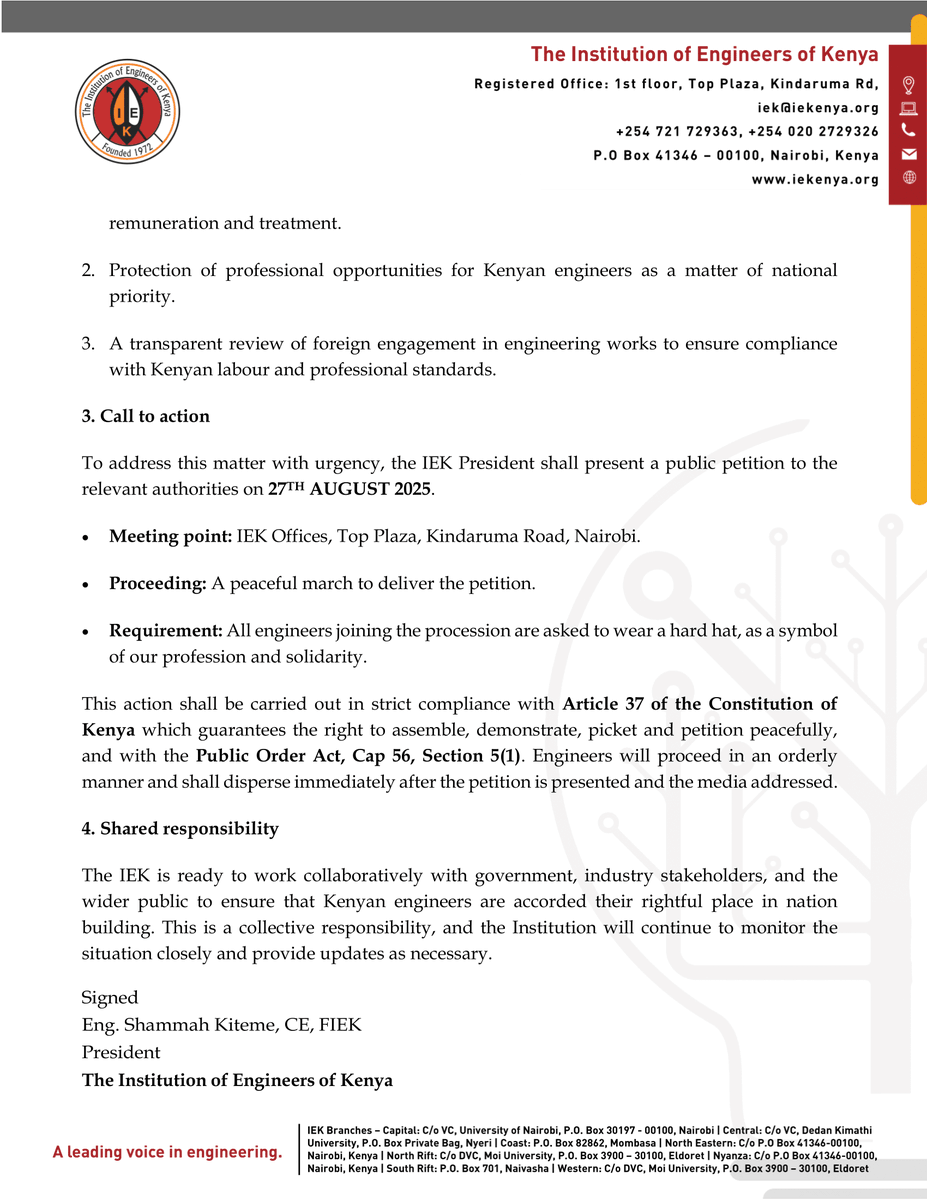 TheIEK's tweet photo. IEK STATEMENT ON THE “EMPLOYMENT FOR 10,000 ENGINEERS” CAMPAIGN: LAUNCH OF PUBLIC PETITION AND PEACEFUL MARCH

Read the full statement here: https://t.co/0LkatfXc1y https://t.co/h4dwJXSYe5