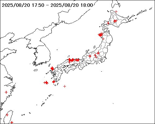 雷監視システム #LIDEN （LIghtning DEtection Network system）で観測した対地放電が、直近10分間に50回以上ありました。 #雷 #落雷 #天気 #weather

詳細はこちらから
sunny-spot.net/liden/