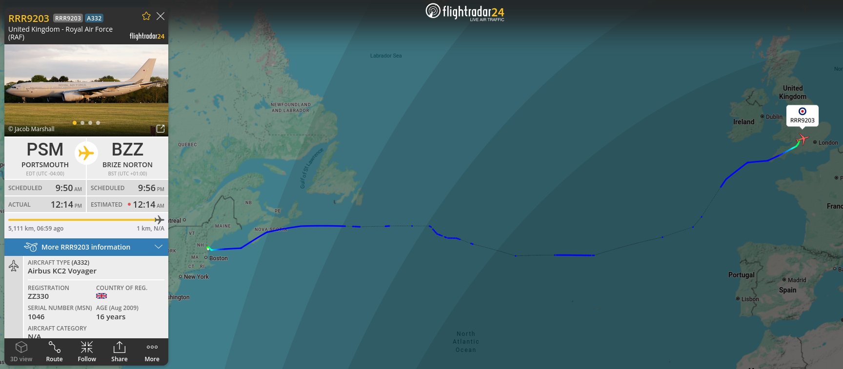 Voo de translado dos novos F-35B. FR24.