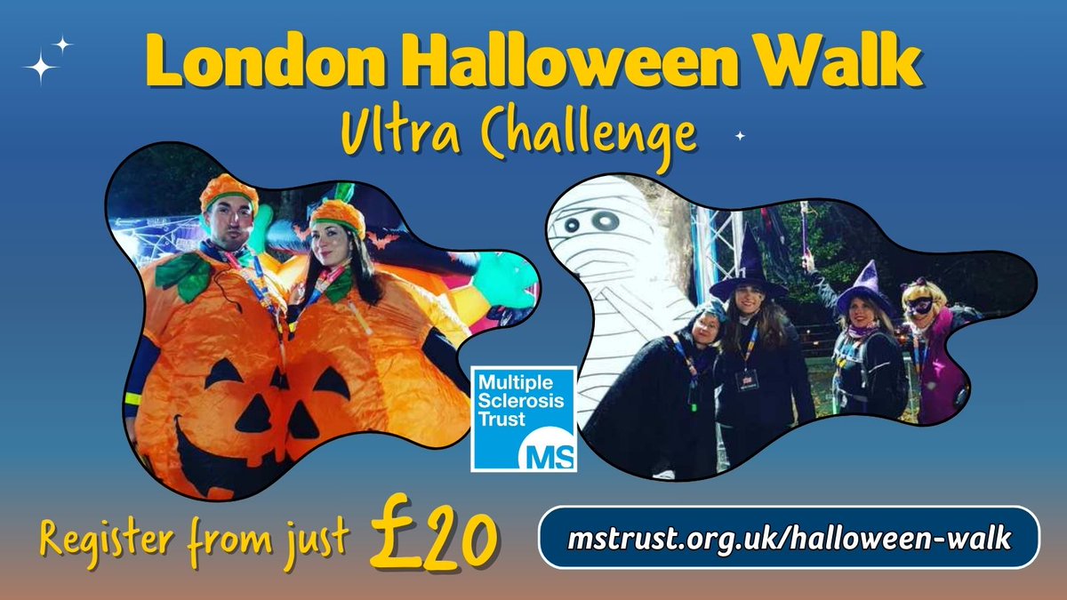 MSTrust's tweet image. Looking for a frightfully fun challenge this October? Take on the London Halloween Walk for the MS Trust! 

Choose 10km or 25km, dress up, explore the capital and change lives for people living with MS. 

Sign up from just £20: mstrust.org.uk/halloween-walk

#HalloweenWalk #MSTrust