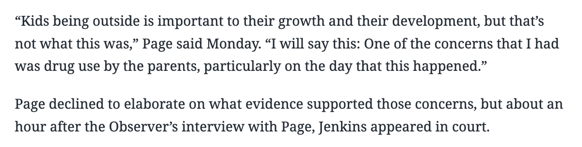 The Gaston DA, who refused multiple requests for comment, is belatedly insisting motive behind these charges was to stop drug use. DA presented no evidence of this in the indictment, and marijuana found in Jenkins's pocket upon arrest was valued at $1.
charlotteobserver.com/news/local/cri…