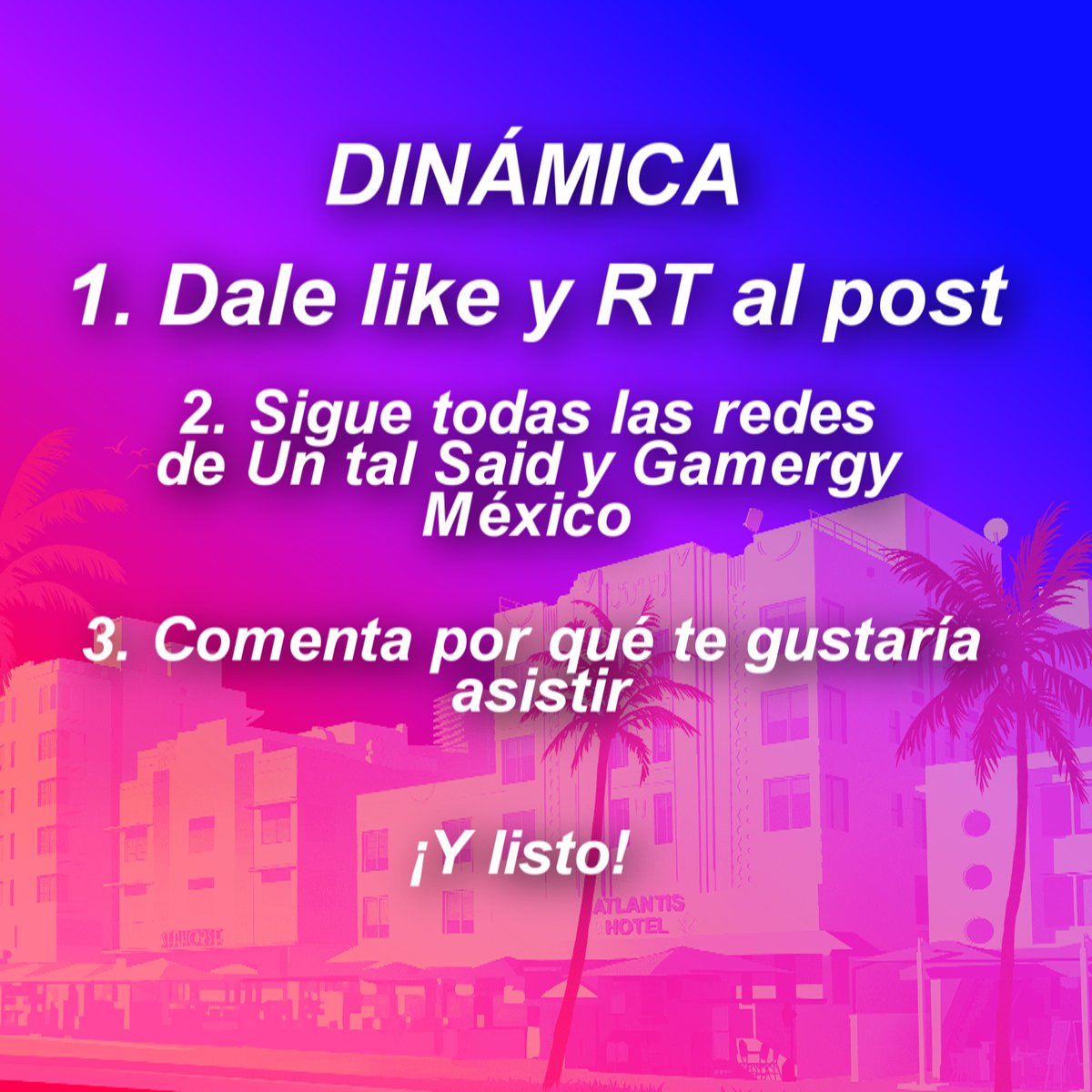 Un tal Said 🦆 (@eltalsaid) on Twitter photo Te regalamos los accesos para la <a href="/GAMERGY_Mx/">Telcel GAMERGY México 🇲🇽</a>. 🕹️🍿
Gana uno de los 3 ABONOS DOBLES, podrás asistir a los 3 días del evento con un acompañante.
La cita es este 22, 23 y 24 de agosto en la Expo Santa Fe en CDMX. 🇲🇽
Aquí te dejamos la dinámica. ⬇️⬇️⬇️ Te regalamos los accesos para la <a href="/GAMERGY_Mx/">Telcel GAMERGY México 🇲🇽</a>. 🕹️🍿
Gana uno de los 3 ABONOS DOBLES, podrás asistir a los 3 días del evento con un acompañante.
La cita es este 22, 23 y 24 de agosto en la Expo Santa Fe en CDMX. 🇲🇽
Aquí te dejamos la dinámica. ⬇️⬇️⬇️