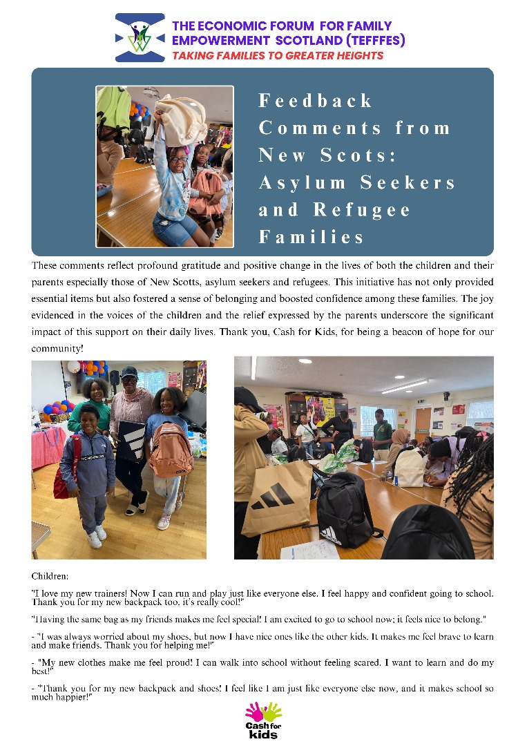 Special Thanks to Cash for Kids 

- "My new clothes make me feel proud! I can walk into school without feeling scared. I want to learn and do my best!"

- "Thank you for my new backpack and shoes! I feel like I am just like everyone else now, and it makes school so much happier!"