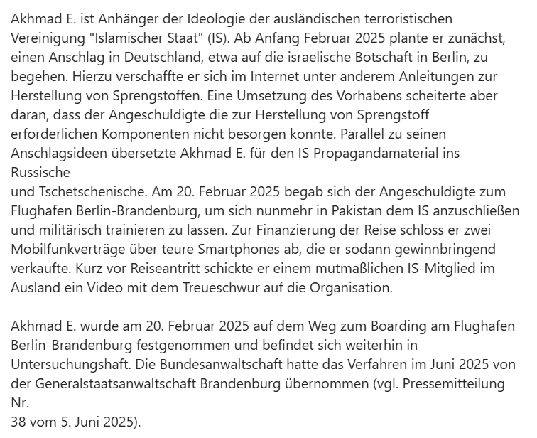 Anklage gegen mutm. Anhänger d. #IslamischerStaat. Er soll Anschlag auf #israelische Botschaft geplant haben, habe aber Sprengstoff-Komponenten nicht besorgen können. Er soll #IS-Propaganda ins rus./tschetschenische übersetzt haben. Er habe sich in #Pakistan IS anschließen wollen