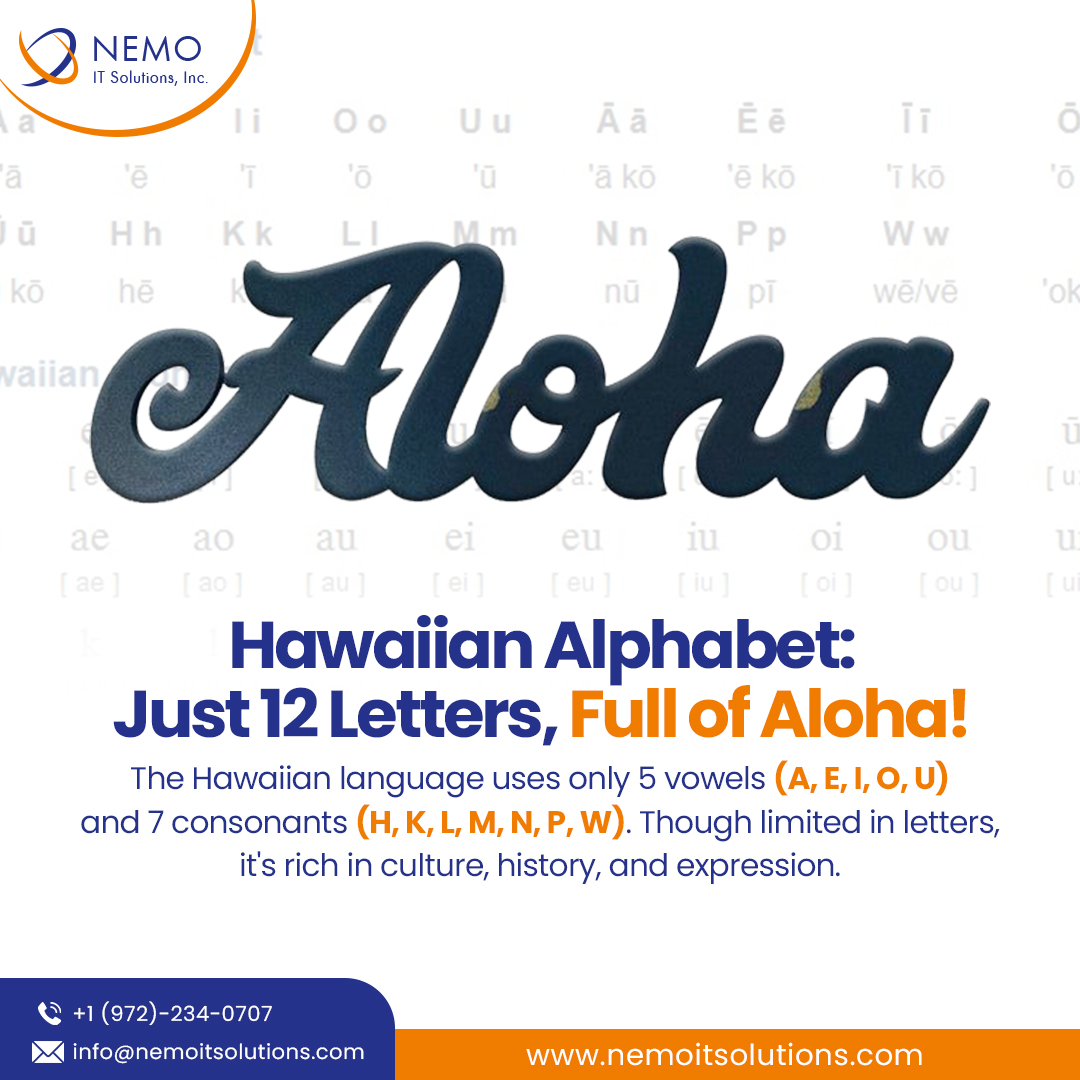 nemoitsolutions's tweet image. Did you know?
The Hawaiian alphabet has just 12 letters – 5 vowels (A, E, I, O, U) and 7 consonants (H, K, L, M, N, P, W).
.
.
.
#informative #generalknowledge #language #unknownfacts #interestingtopic #didyouknow #funfacts #culture #history #islandlife #aloha #travelgram