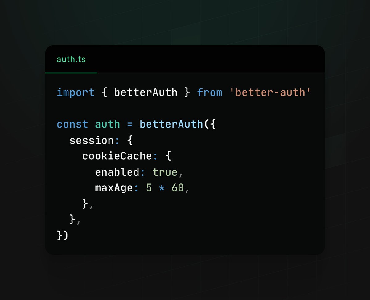 better-auth really thought about everything

turns out you can cache sessions and get much better performance just like this