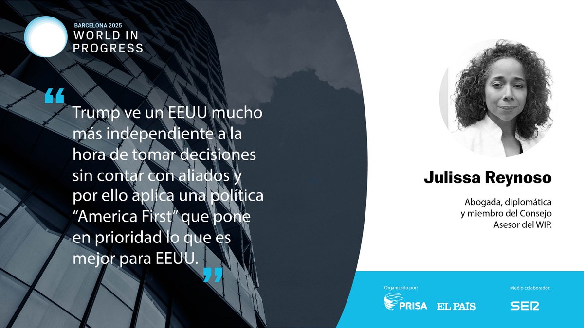 💬“Trump ve un EEUU mucho más independiente a la hora de tomar decisiones y por ello aplica una política “America First” que pone en prioridad lo que es mejor para EEUU.” —Julissa Reynoso, WIP 2024.
En #WIP2025 analizaremos su impacto global 

#EEUU #Geopolítica #WIPBarcelona2025