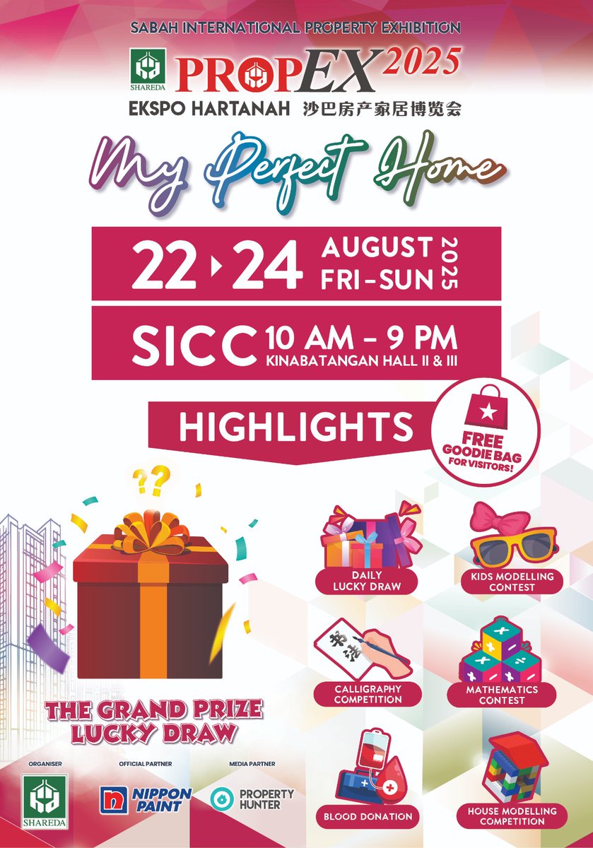 The most fun and exciting exhibition is here. “My Perfect Home” SHAREDA PropEx 2025 Property Exhibition. 

📆 22 - 24 August 2025
⏱️ 10 am - 9 pm
📍 SICC 

Visit facebook.com/shareda.propex/ for more info.
