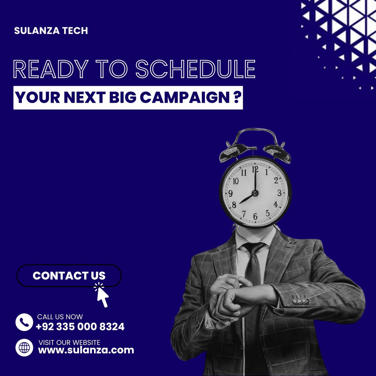 SulanzaTech's tweet image. Time to take action! At Sulanza Tech, we help you plan, launch, and manage impactful marketing campaigns that deliver results. Don’t wait  schedule your next big move with us today!
#SulanzaTech #MarketingCampaign #TimeToGrow #DigitalSuccess #ScheduleWithSulanza #CampaignExperts