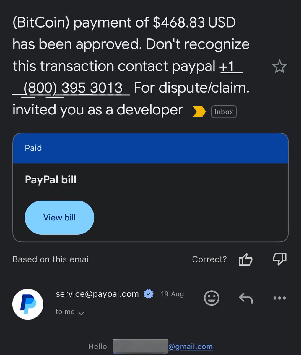 youssef199959's tweet photo. ولما دخلت على PayPal security center زودت كام نقطه انه phishing زي انه قالي hello من غير اسمي
وباعت رقم تليفون مش تبعهم ومفيش اي تعامل بال bitcoin على PayPal
فا الحمد لله اني مضغطتش على اي لينك -ويارب ميكونش ميل zero clicks phishing- 

وهسيبكوا مع الإيمال نفسه https://t.co/01rZ697HuT