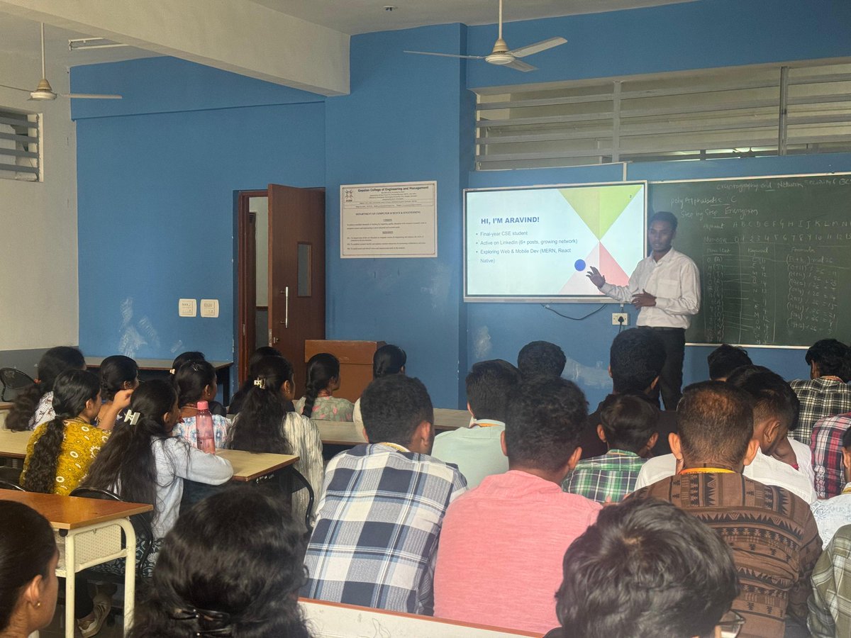 gcem_cse's tweet image. Building a strong LinkedIn & resume = your gateway to internships, jobs & networking! 🚀
Big thanks to Aravind & Chanditha (final yr CSE) for guiding juniors in our GCEM CSE TECH CLUB workshop. 💡🙌
#CareerReady #LinkedIn #ResumeBuilding #FutureEngineers