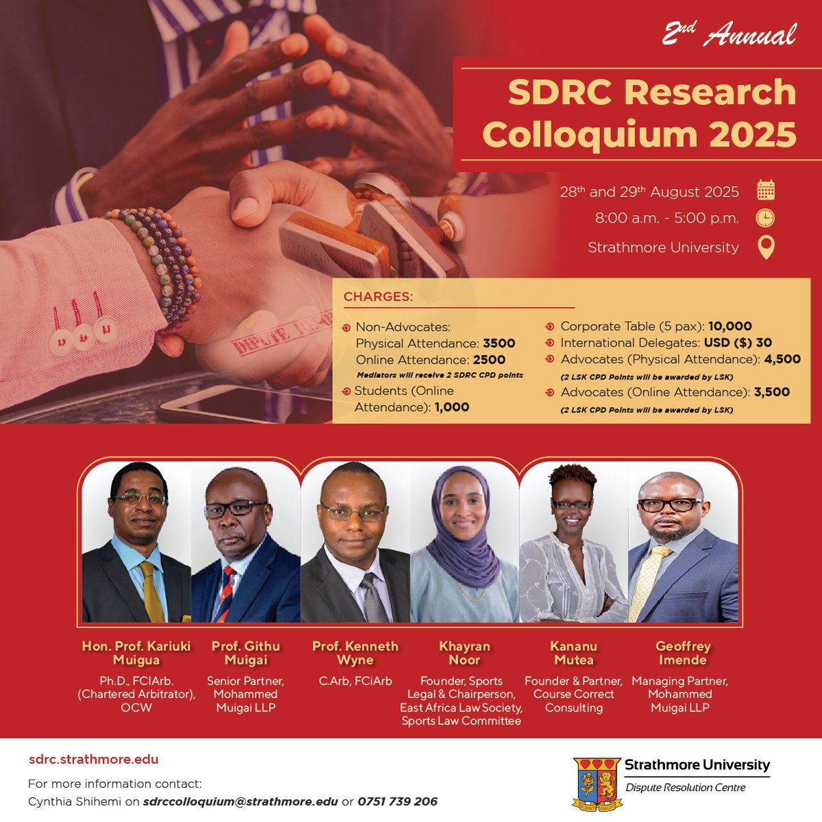 Don’t Miss Out – SDRC Research Colloquium 2025 (Registration Closing Soon!) 28–29 Aug | Strathmore University | Hybrid 2 LSK CPD Points | 2 SDRC CPD Points | E-certificates for participation Register now: tiny.cc/colloquium2025