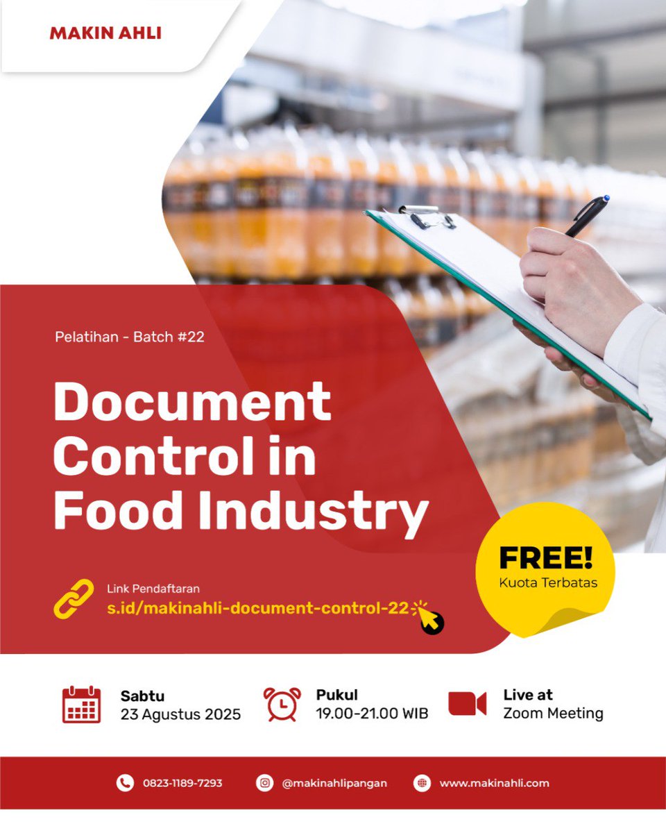 MakinAhli's tweet photo. Daftar Pelatihan @MakinAhli  dengan Topik Pelatihan Document Control In Food Industry Batch 22 di Link Ini :👇😊 https://t.co/AVFkCNc0aT 😊 https://t.co/iMuw5eIcS3