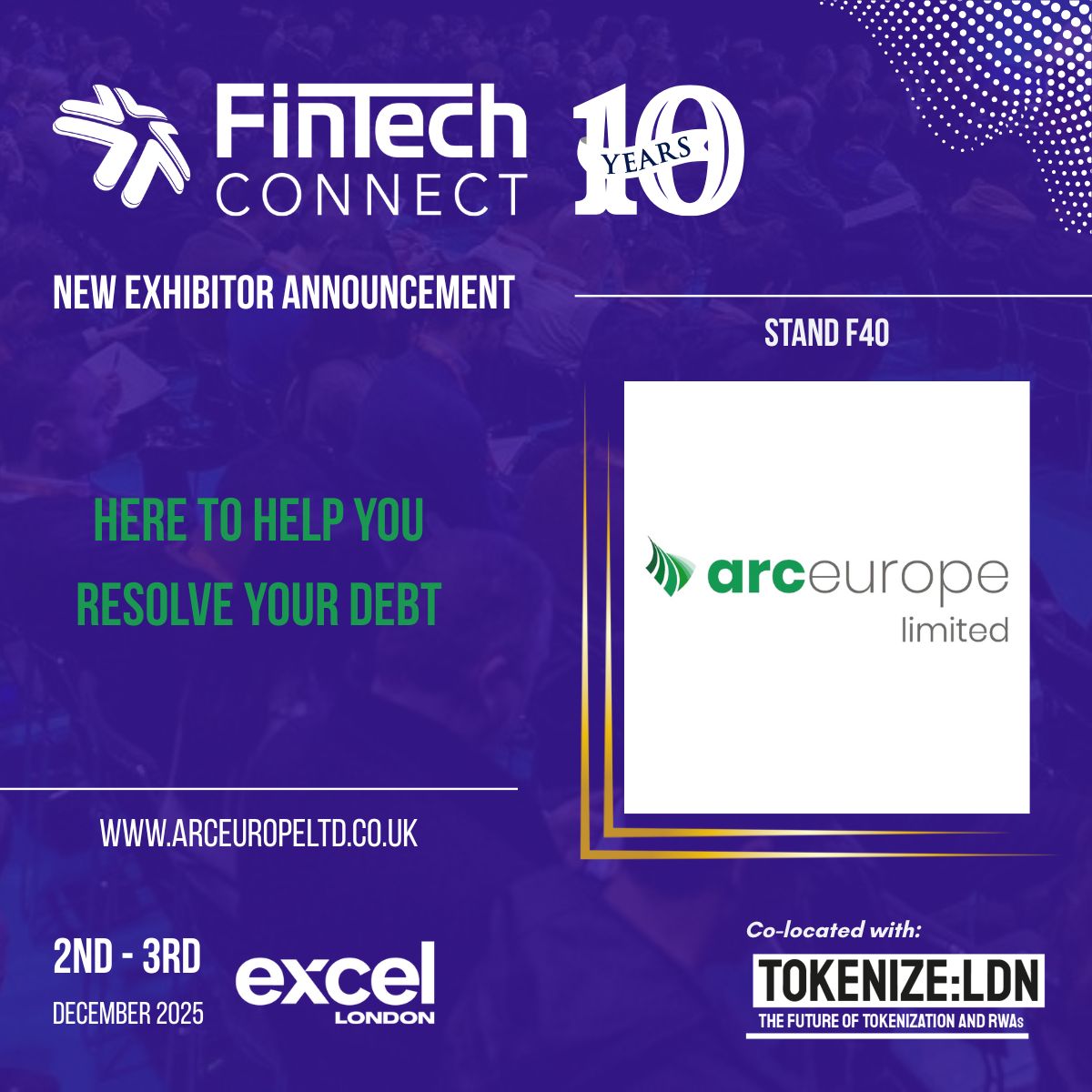 fintech_connect's tweet image. 🤝 ARC (Europe) Ltd joins #FinTechConnect 2025!

Ethical, digitally enabled collections across finance, insurance, retail &amp;amp; more powered by behavioural science, data insights &amp;amp; FCA-authorised compliance.

📍 Stand F40 | 2–3 Dec | Excel London
🎟 Register: fintechconnect.com