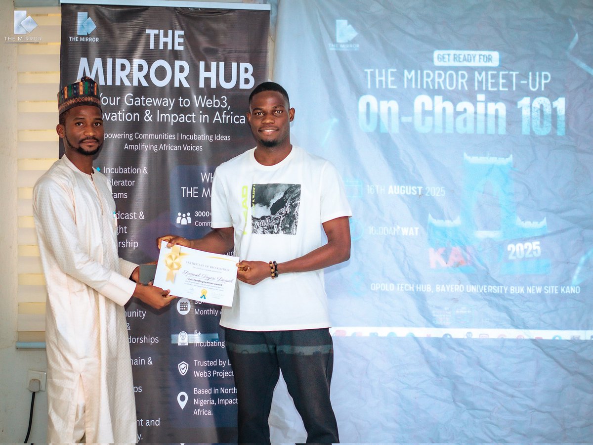 Mr. Daniel👑👔 (@demeji30216) on Twitter photo "Knowledge is Power indeed"
Last week Saturday was an amazing one for me;
👉 I Graduated with Outstanding Learner's Award
👉 Landed an Amb. gig <a href="/BuildOnNodeOps/">NodeOps Network</a> a community that's Growth Driven
👉Stayed committed for 6 weeks <a href="/themirrorhub/">The Mirror Hub</a> cohort training
I'm not stopping now "Knowledge is Power indeed"
Last week Saturday was an amazing one for me;
👉 I Graduated with Outstanding Learner's Award
👉 Landed an Amb. gig <a href="/BuildOnNodeOps/">NodeOps Network</a> a community that's Growth Driven
👉Stayed committed for 6 weeks <a href="/themirrorhub/">The Mirror Hub</a> cohort training
I'm not stopping now
