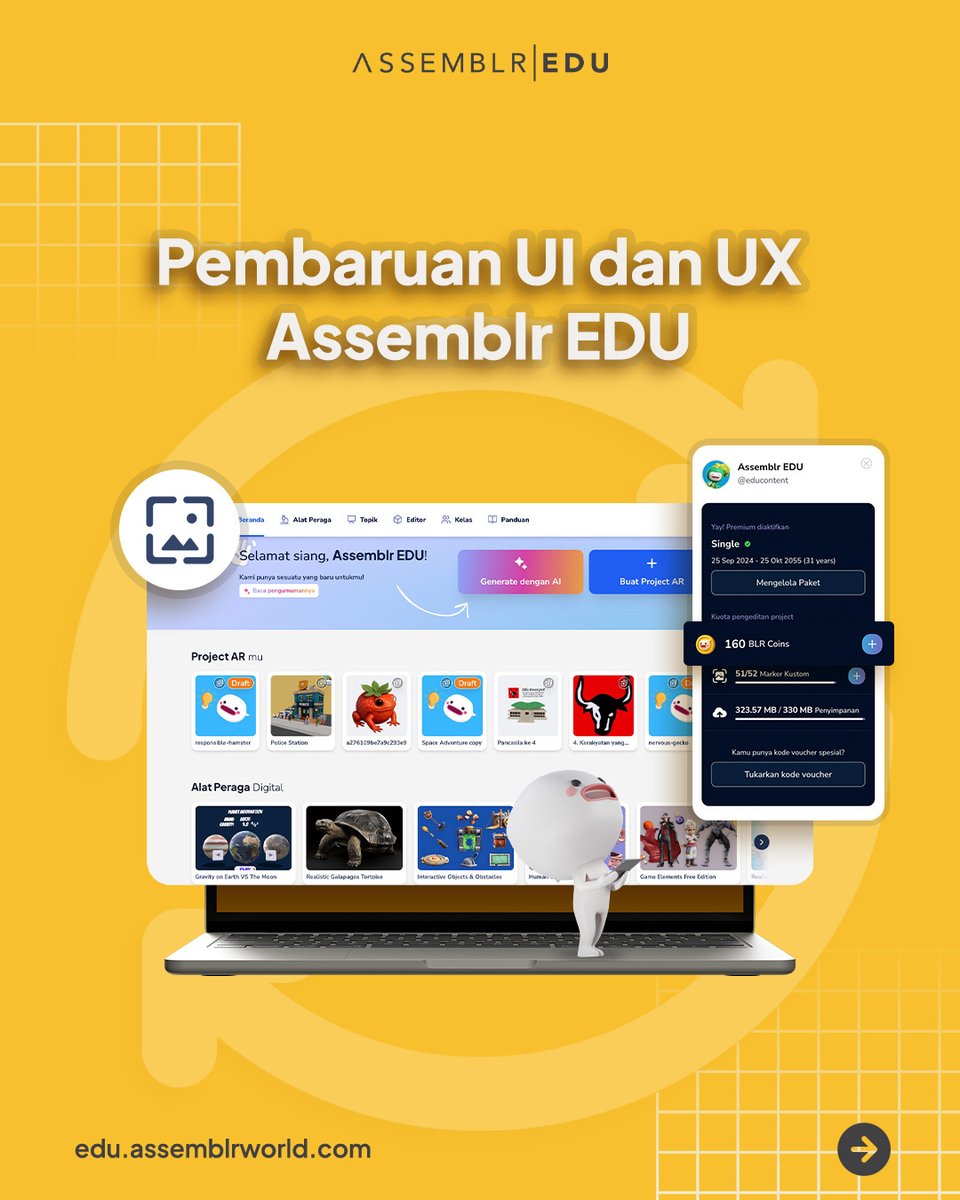 assemblrworld's tweet image. Pembaruan kecil pada UI dan UX Assemblr EDU, bulan Agustus 2025 🔧

🧵 Utas tentang informasi pembaruan Assemblr!

#AssemblrEDU #BelajarSeru #Updates #info #Editor #AR #3D #Pembaruan