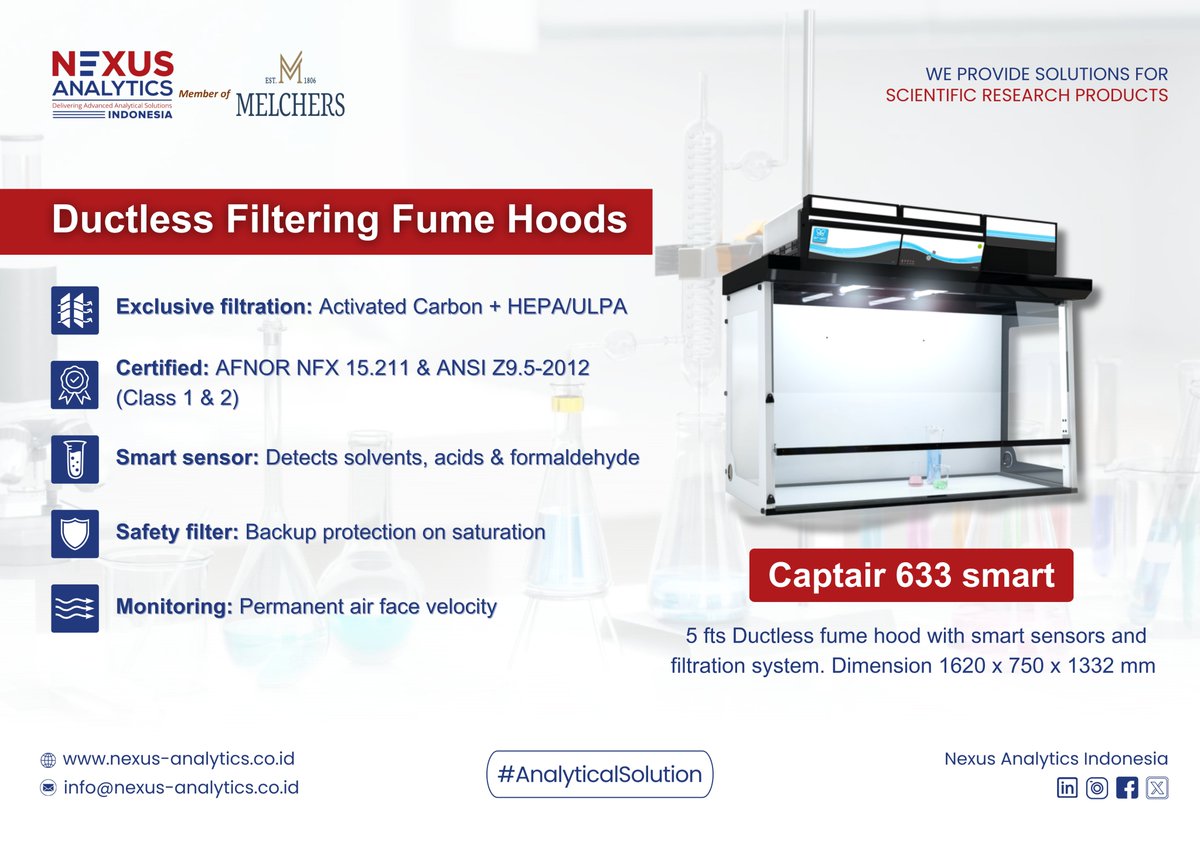 Bekerja dengan bahan kimia berbahaya?

Captair 633 Smart dari Erlab hadir dengan teknologi filtrasi canggih yang menggabungkan Activated Carbon + HEPA/ULPA, dipadukan dengan sensor pintar real-time untuk deteksi pelarut, asam, hingga formaldehida.
🚀 Smart Protection, Safer Labs