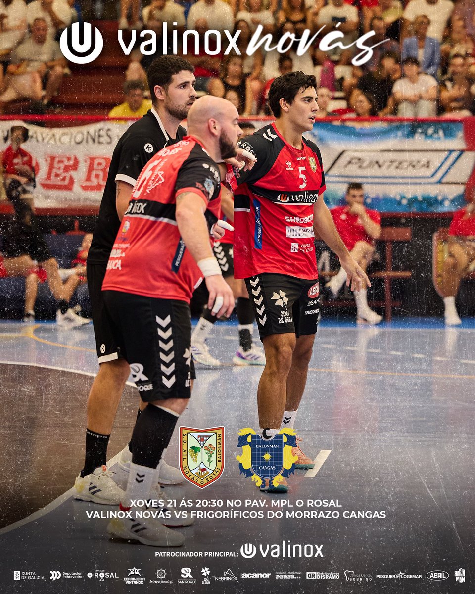 🚨 Chega o primeiro amigable da tempada! 🔴🐗
O equipo xa quenta motores para recibir un clásico do verán 👉🏻 Trofeo Concello do Rosal 🏆

📅 Xoves 21 de agosto
🕣 20:30h
🤾‍♂️ Valinox Novás 🆚 Frigoríficos do Morrazo Cangas (ASOBAL)
📍 Pavillón Municipal do Rosal
🎟 Entrada de balde