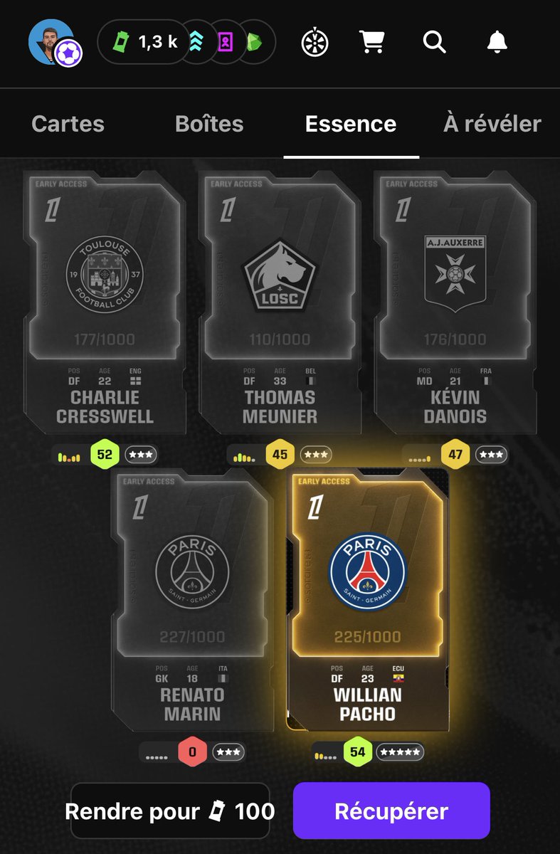 Elles ont pris leurs temps, mais pas déçu des premières rewards de l’année en Ligue 1 ⚽️

1.000 essences gagnés, réinvestis direct dans un craft 🇪🇨 

Ça part direct sur le marché si ça intéresse quelqu’un 😉

#Sorare26