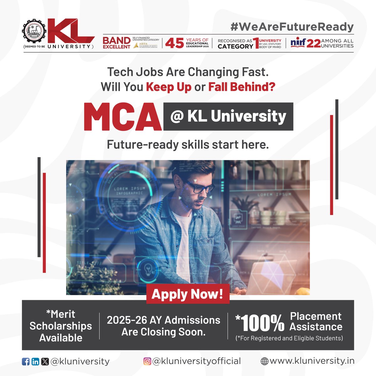 kluniversity's tweet image. Build your future with KL University’s MCA. Master software development, AI, data science, and cloud computing for a dynamic tech career.
kluniversity.in/admissions-202…
#KLU #MCA #MasterOfComputerApplications #AdvancedCoding #PostgraduateTech #FullStackDevelopment #BigDataAnalytics