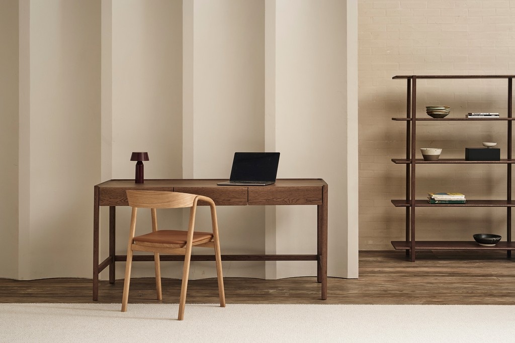 trithouse's tweet image. The Nell Desk and Inlay Chair blend minimalist design with expert craftsmanship. With soft curves, ample storage, and elegant woodwork, they create a timeless, inspiring workspace. Available now at @tolv_dk.