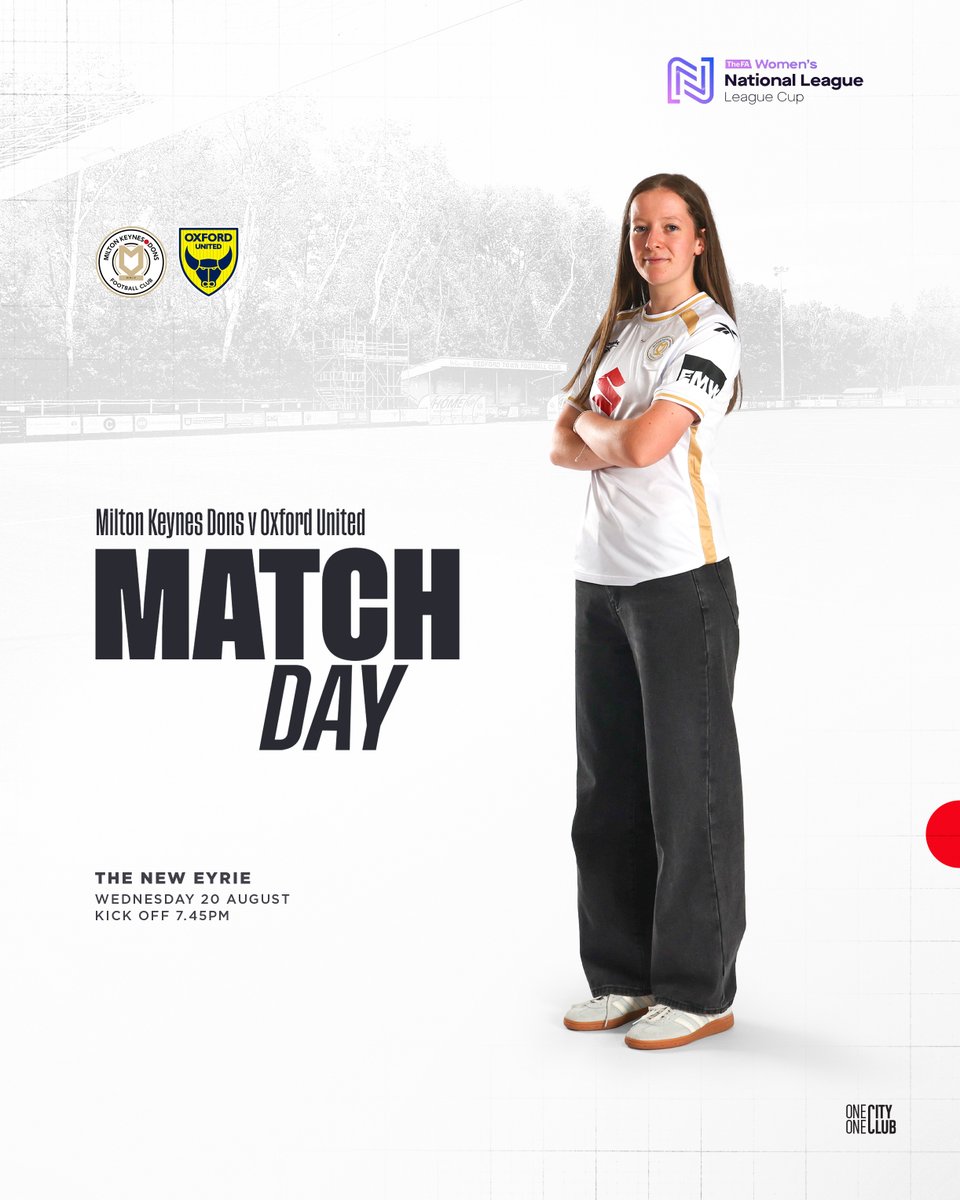 MATCHDAY! 🙌

🆚 <a href="/OfficialOUWFC/">Oxford United Women</a> 
🏟️ The New Eyrie, Bedford
🏆 FA Women's National League Cup  
🎟️ eticketing.co.uk/mkdons - or on the gate! 
⏱️ KO 7:45pm

#COYDW