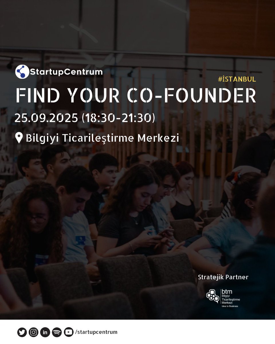StartupCentrum Find Your Co-Founder etkinliğimizde Eylül Ayında da sizlerle buluşacağız 🚀

🔗 Kayıt Formu: lu.ma/xnrqui26