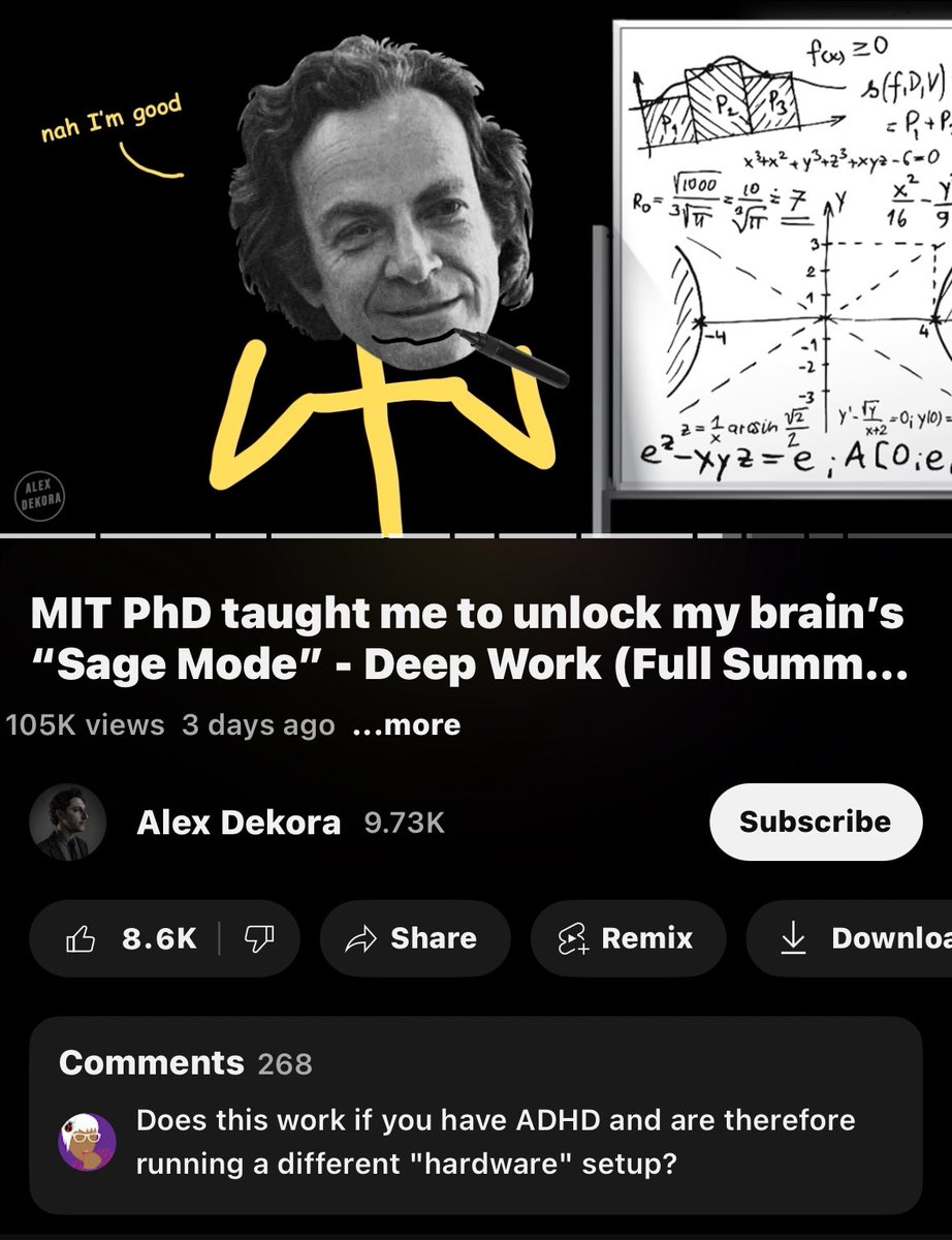 It’s really simpler than you think to unlock your brain and get shit done:
> have “deep work” time blocks
> chuck your phone in the toilet
> make your work env enjoyable
> do not multi-task
> stack similar tasks back to back
> rest actively and meaningful