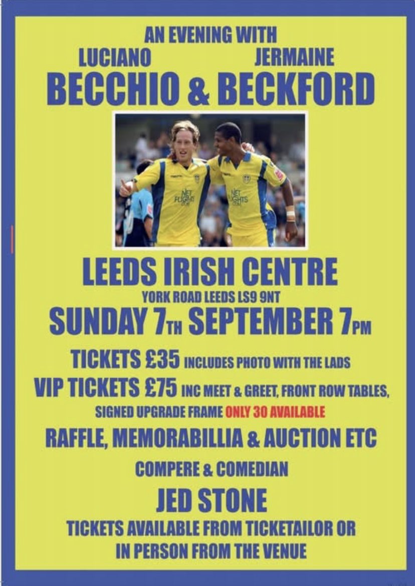 2 great shows in Hull &amp; Leeds on our <a href="/LUFC/">Leeds United</a> <a href="/jermainebecks83/">Jermaine Beckford</a> &amp; <a href="/becchioluciano/">Luciano Becchio</a> tour. Tickets available on links below or a the venues &amp; includes full colour photo with the boys. #lufc #mot #alaw #LeedsUnited please RT

buytickets.at/tdevents/16620…

buytickets.at/tdevents/16489…