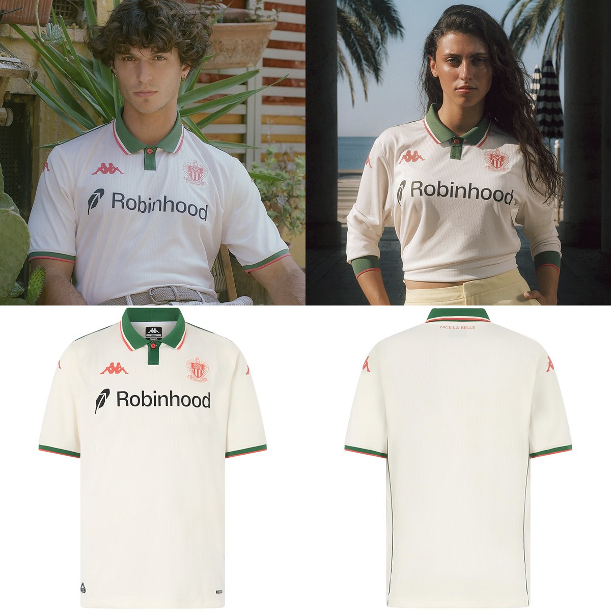 🇫🇷⚪️ OGC Nice (<a href="/ogcnice/">OGC Nice</a>) reveló su camiseta suplente Kappa 2025/26.

Con color blanquecino y vivos en verde y terracota, se inspira en los tonos que adornan la parte antigua de Niza. Escudo monocromático, cuello polo y lema "Nice la belle".