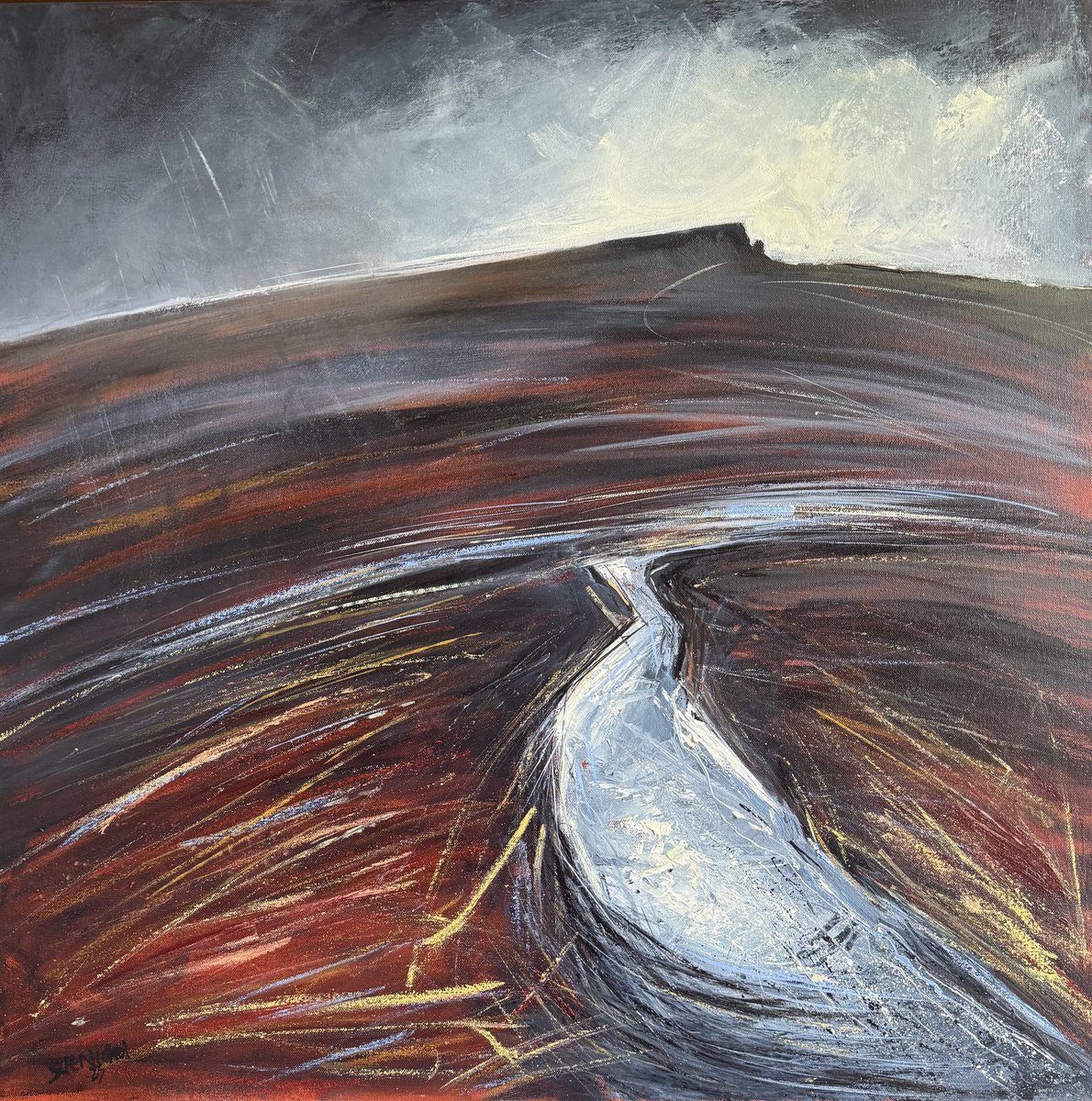 staithesartist's tweet image. #Rain over #HiggerTor #oils #oilpigmentsticks #blockcanvas 30x30” #Derbyshire #landscape