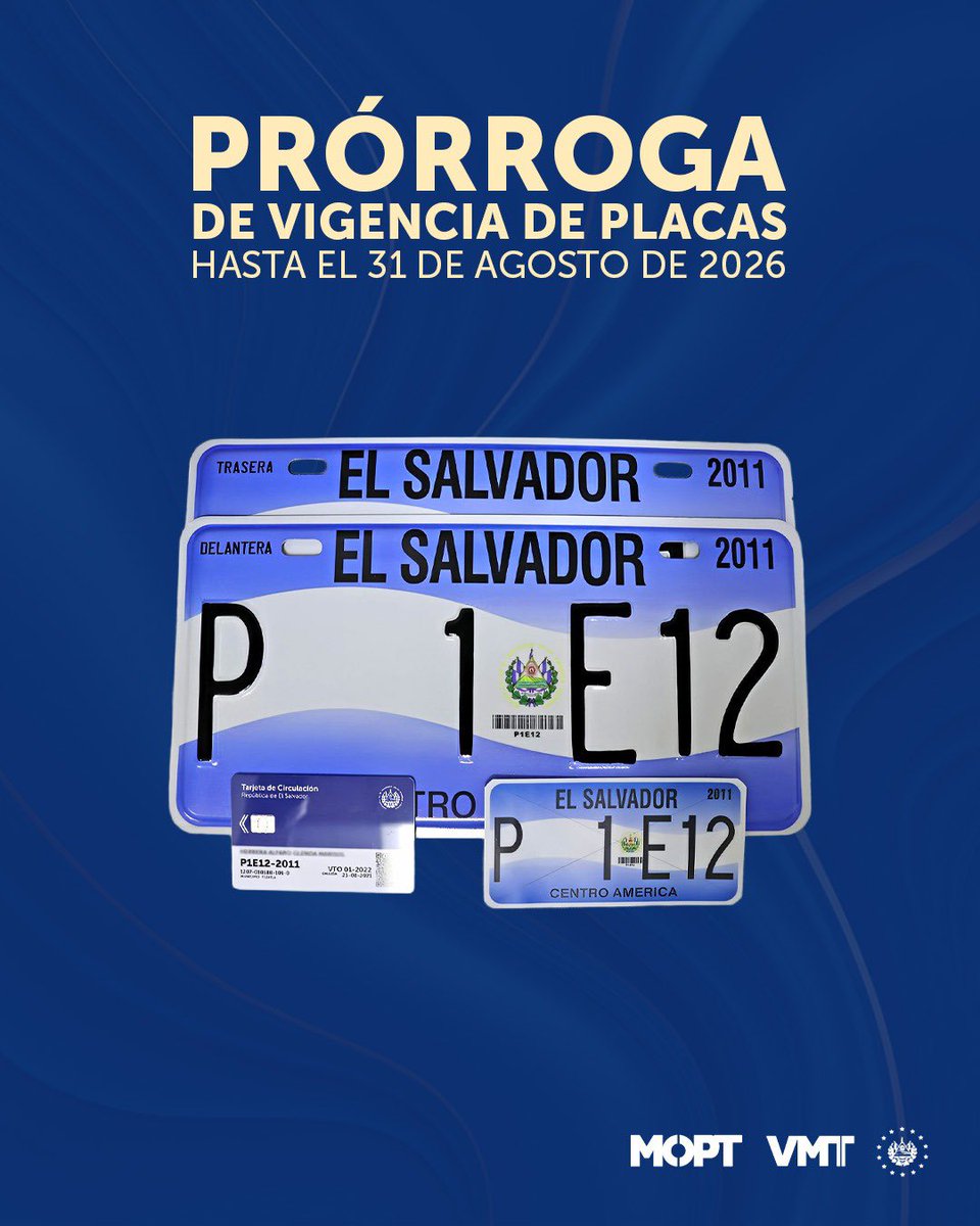 Durante la Plenaria No. 71, los diputados de la <a href="/AsambleaSV/">Asamblea Legislativa 🇸🇻</a> aprobaron dictamen para la prórroga de vigencia de placas de vehículos automotores hasta el 31 de agosto de 2026.