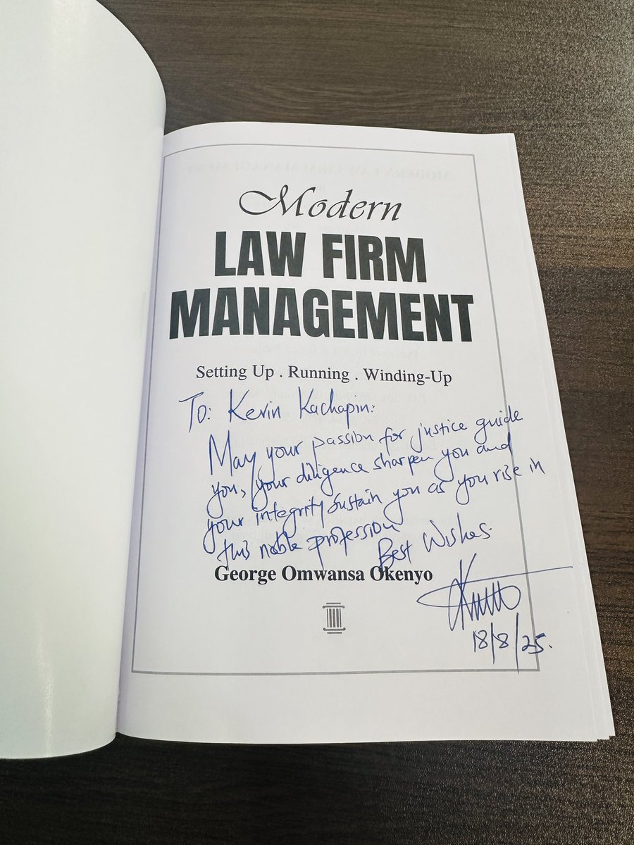 Thrilled to receive this autographed copy of Modern Law Firm Management by George Omwansa Okenyo. 📚

A timely resource to sharpen my approach to effective law firm leadership and growth. ⚖️